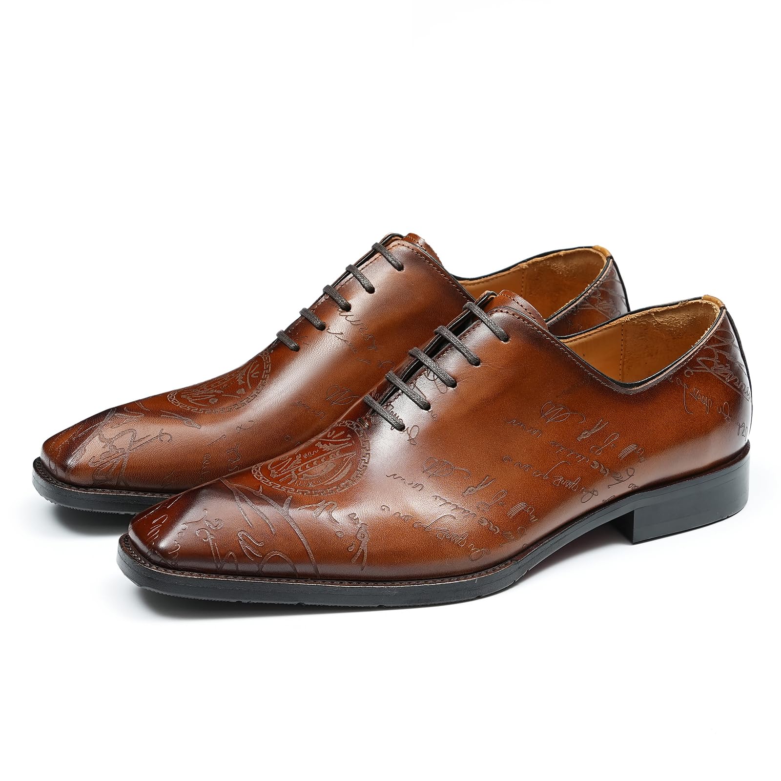 Oxfords da Uomo in Pelle con Punta Quadrata Brogues Formali Affari Scarpe Eleganti Stringate Basse Vintage