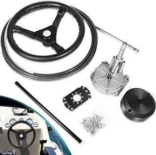 Boats Steering System, 15 Feet Cable Outboard Steering Kit with 3/4'' Standard Tapered Shaft & 13.5" Steering Wheel for Yachts, Fishing Boats and Other Watercraft