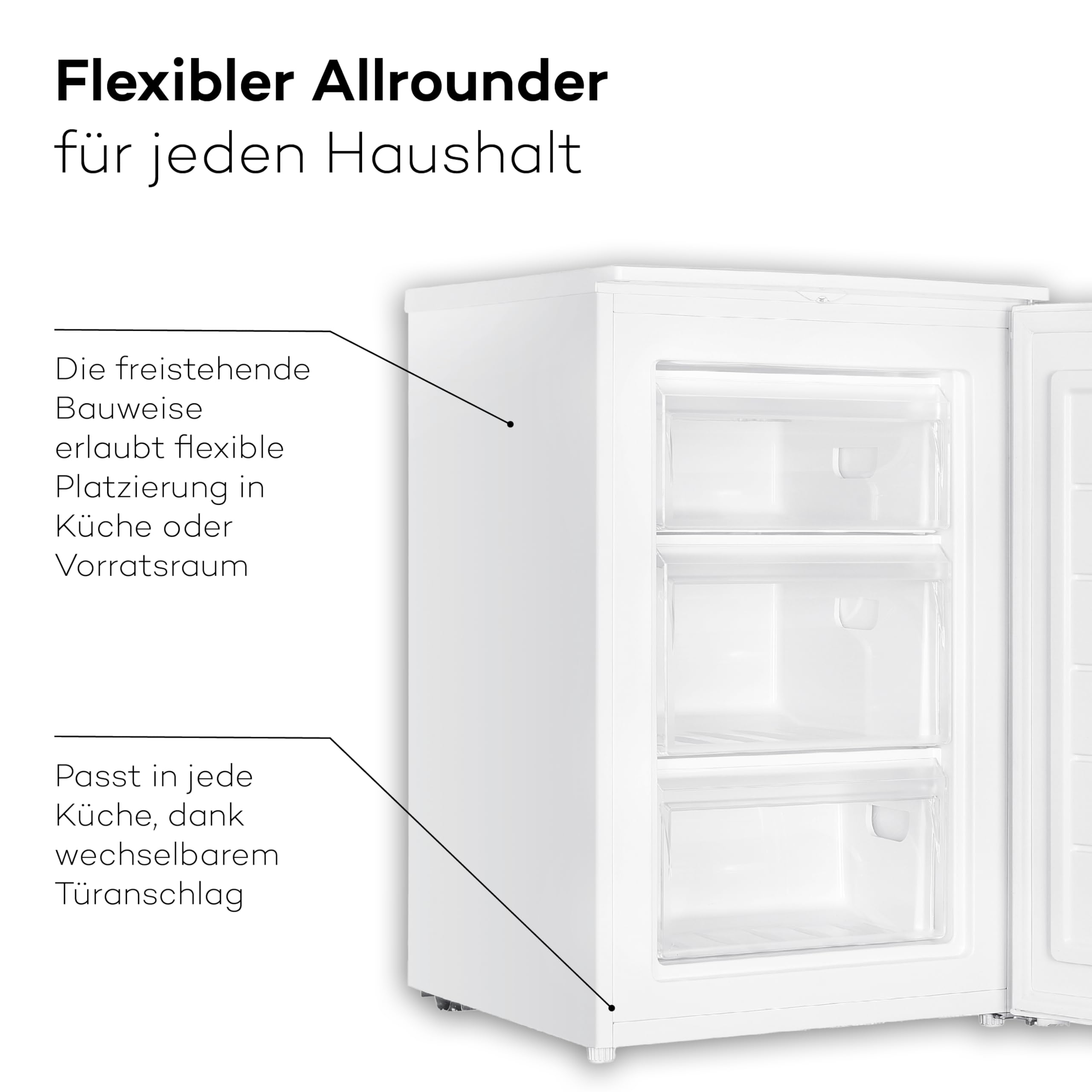 SCHOEPF GS87SB Gefrierschrank 85 cm 87 L Energieeffizienzklasse B 37 dB 4-Sterne-Gefrierfach Weiß