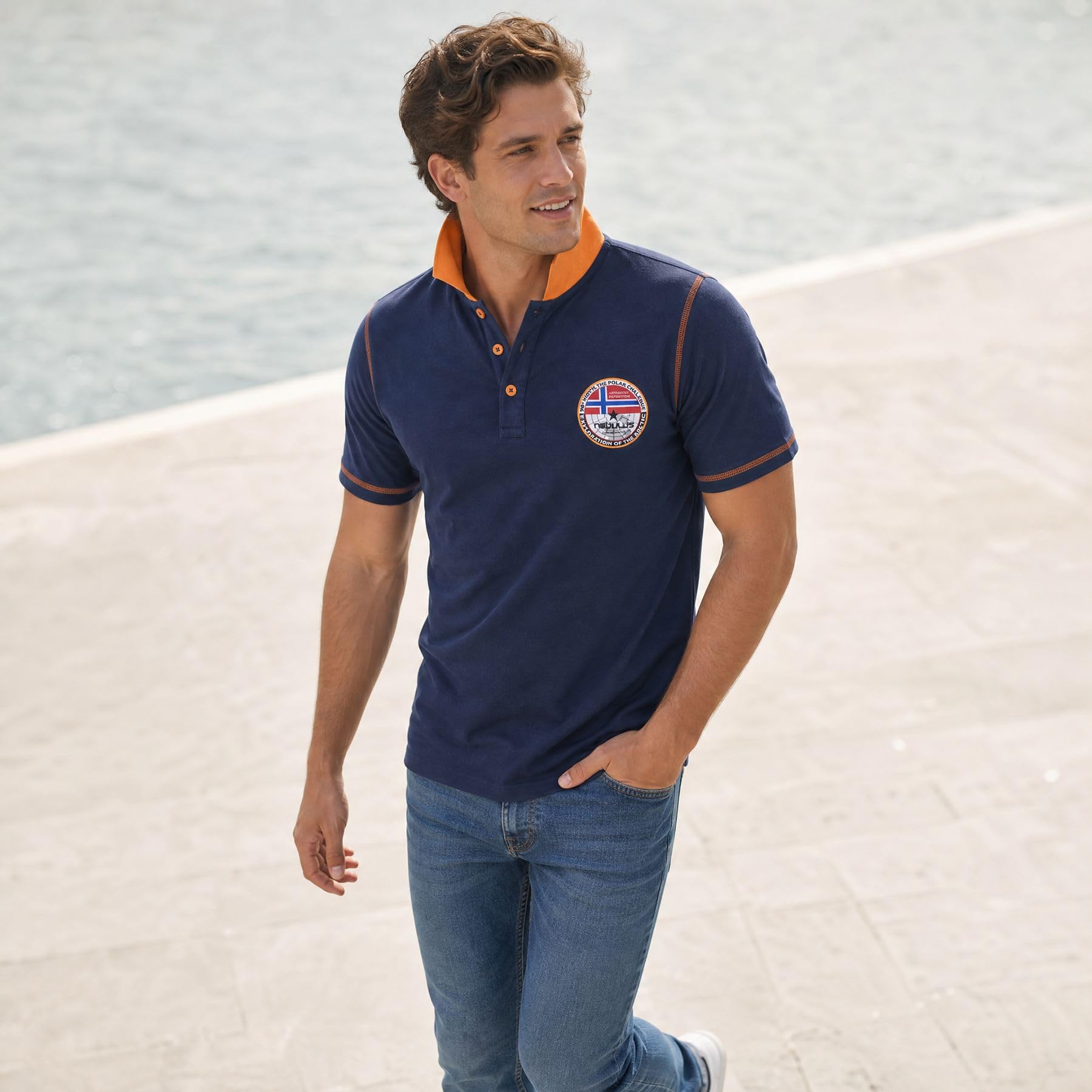 Nebulus Polo Entertain para hombre, polo con bordado para hombre, camisa de manga corta