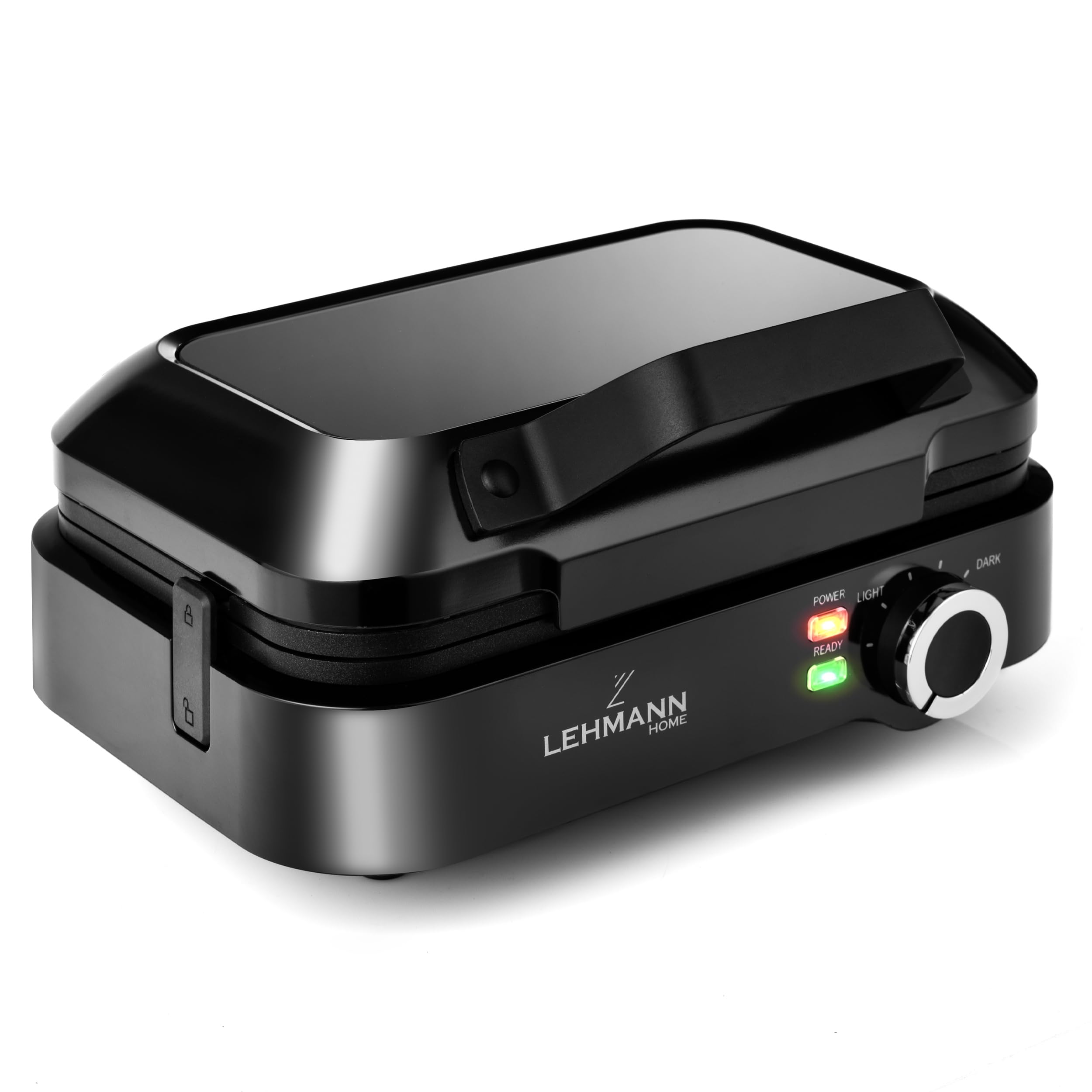 LEHMANN LHOWM-1226 Gofrera Doble Eléctrica 1200W, Maquina de Waffles para 2 Gofres Belgas, Revestimiento Antiadherente, Ajuste de Temperatura hasta 240°C, Limpieza Rápida y Sencilla