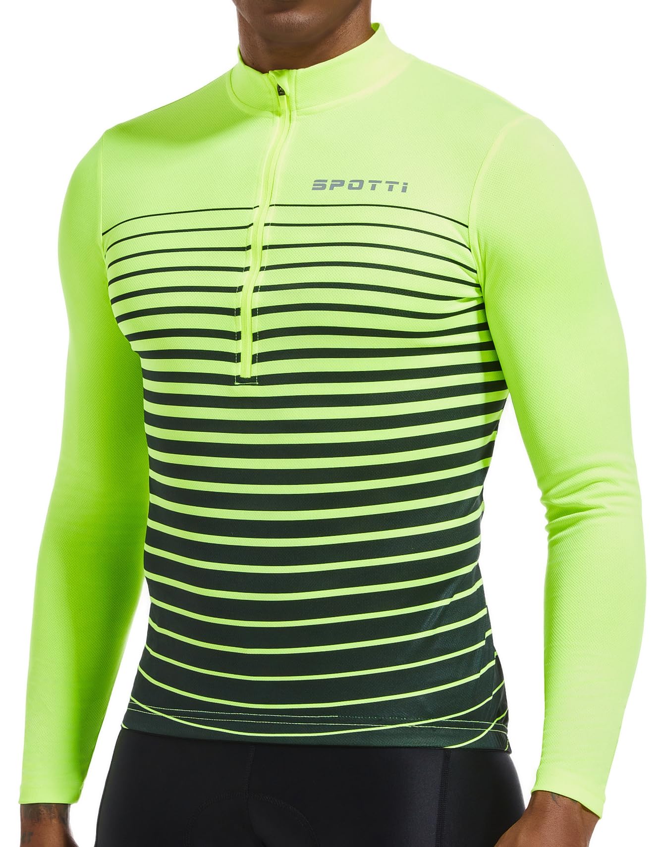 Spotti Men's Cycling Bike Jersey Long Sleeve with 3 Rear Pockets - Moisture Wicking, Breathable, Quick Dry Biking Shirt