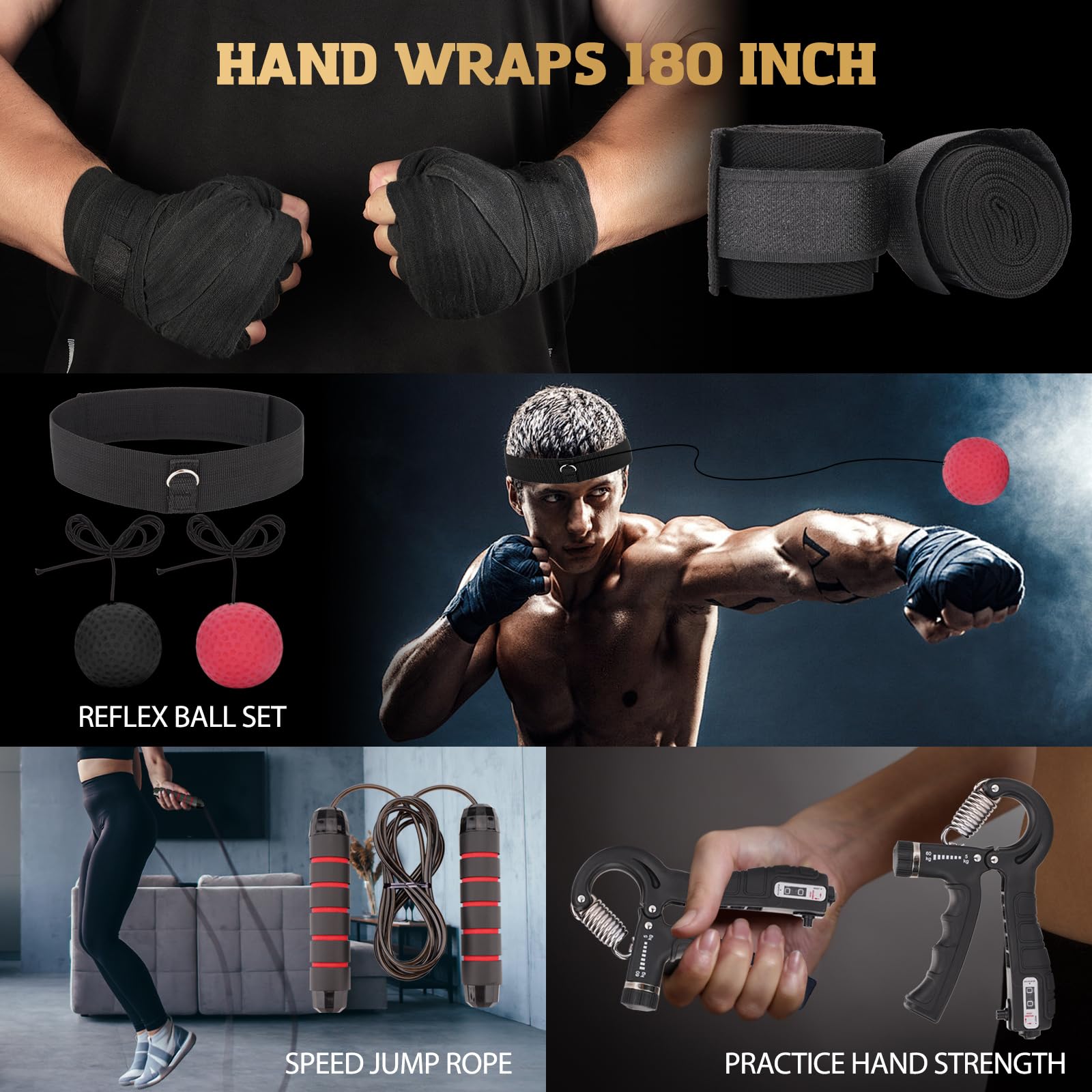 Punching Bag for Adults, 4ft PU Leather 6 in 1 Heavy Boxing Bag Set, Punching Bag with 12oz Boxing Gloves, Hand Wraps, Hanging Bag for MMA Karate Kickboxing Muay Thai Boxing Home - Unfilled