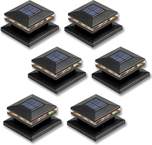 Viewsun Paquete de 4 luces solares para postes de valla al aire libre, tapas de poste de luz solar para terraza, patio, decoración de jardín,