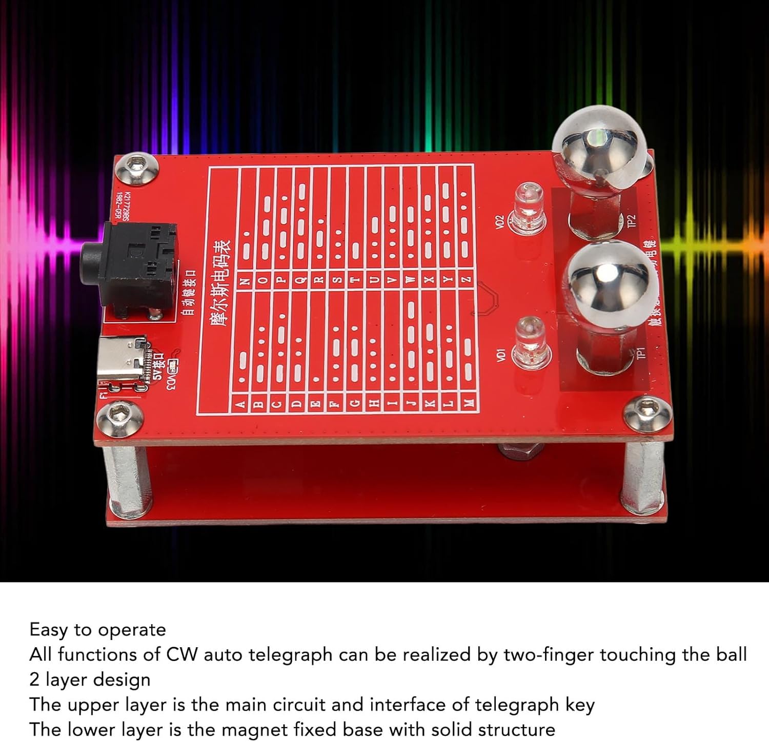 Morse Code Telegraph Key, Automatic Telegraph Key with Magnet Fixed Base, Standard 3.5mm Output, CW Automatic, for Physical Teaching, Morse Code Communication