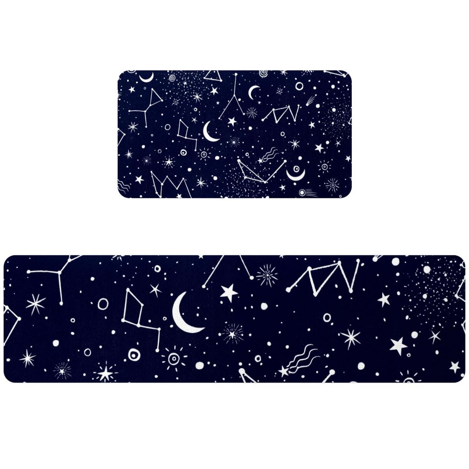 Alfombra de cocina absorbente y antideslizante con estampado lavable de luna y estrellas