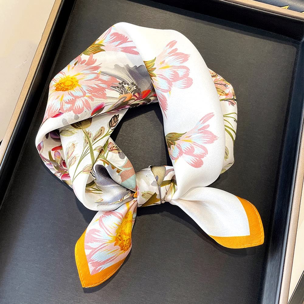 Bufanda Estampada Cuadrada pequeña de Seda de Morera 100% Pura for Mujer, pañuelo for el Cuello, pañuelo for la Cabeza, 21 x 21 Pulgadas