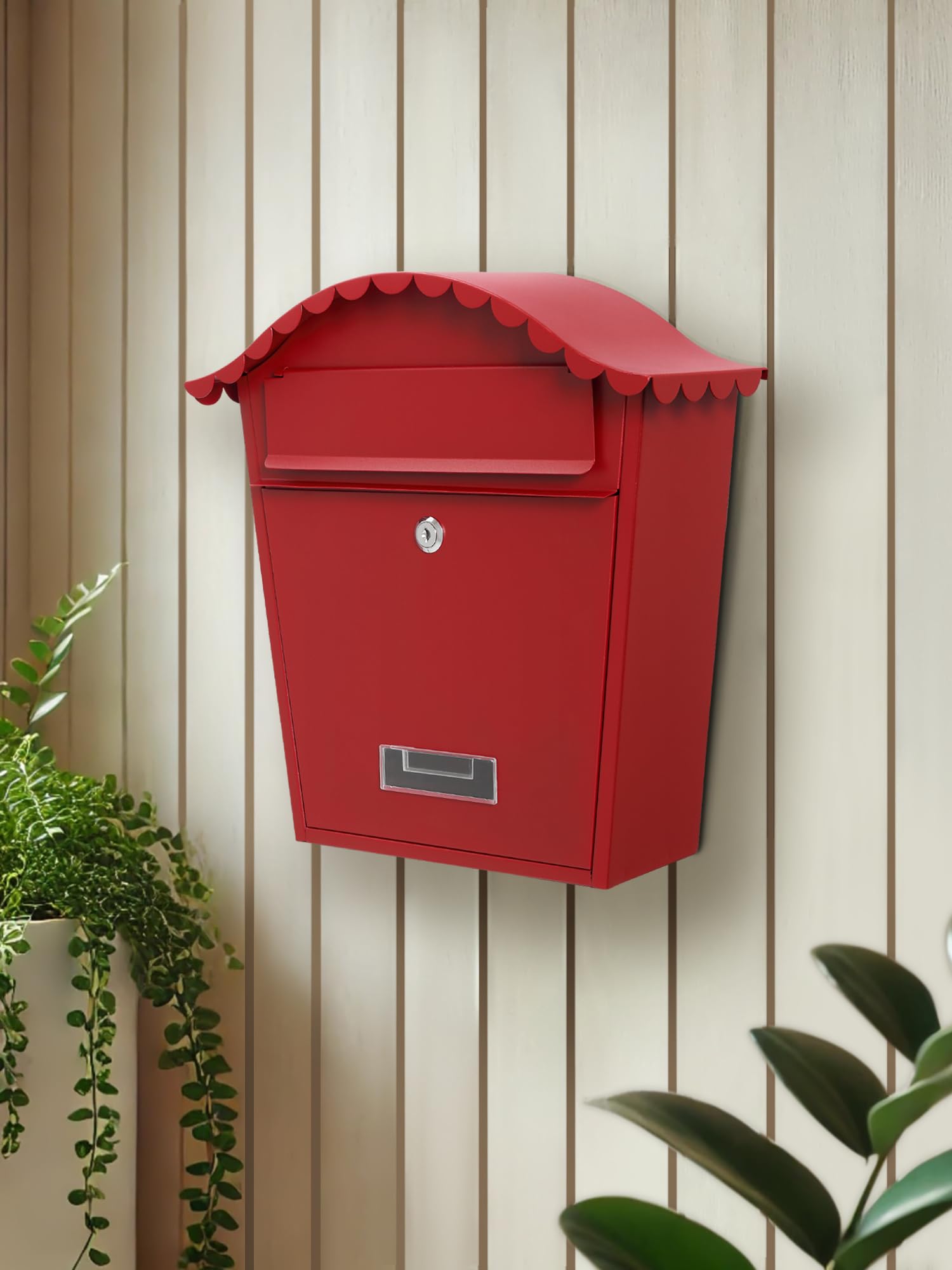 Assorted Collections Cassetta postale da parete, con serratura e 2 chiavi, in acciaio zincato resistente alle intemperie, facile da installare, 36x13x37 cm (rosso)