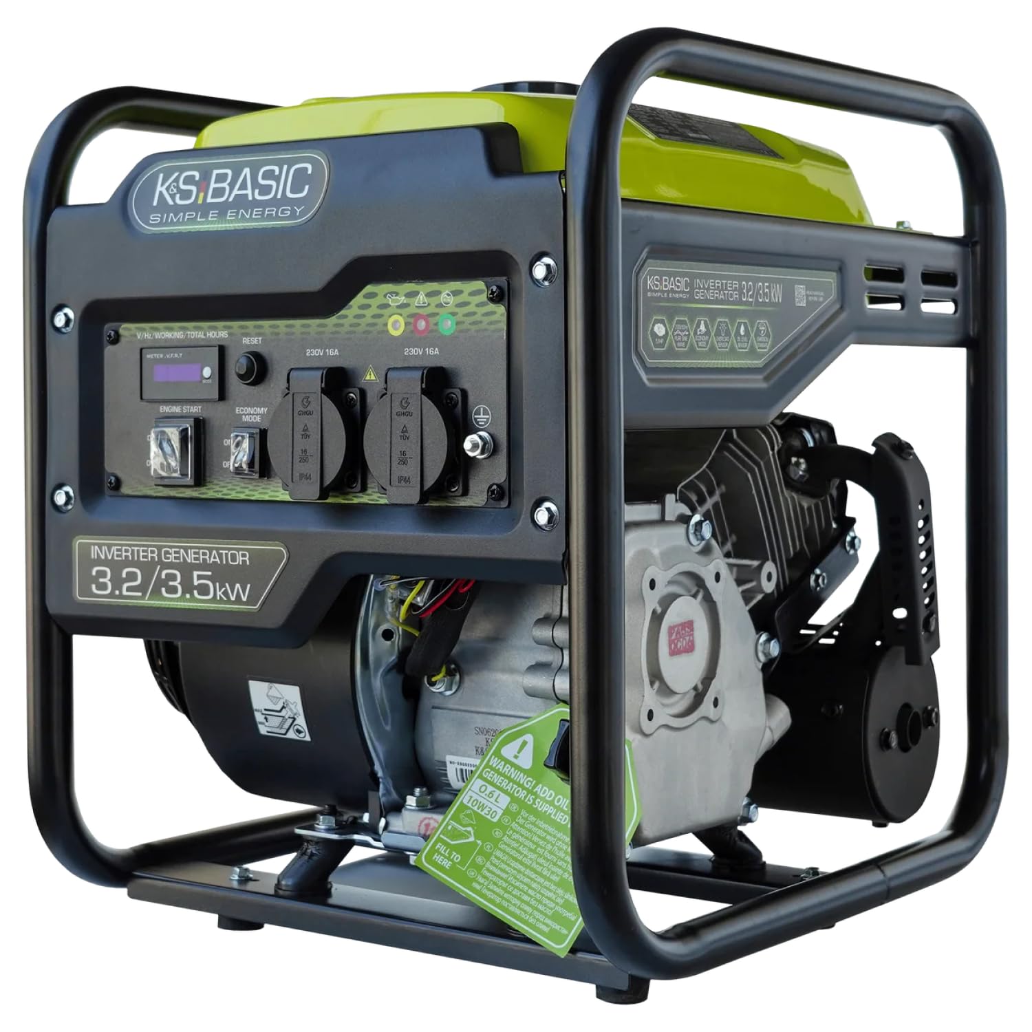 Könner & Söhnen KSB 35i - Generador de corriente de gasolina de 4 tiempos, 7 CV con regulador automático de voltaje, protección contra falta de aceite,3500 W, 2 x 16 A (230 V) Euro V