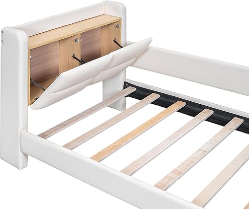 Miniatura 127 de Elegante cama con plataforma tapizada de terciopelo de tamaño Queen con cabecero, para niños, niñas y adolescentes (beige @cabecero/, Queen)