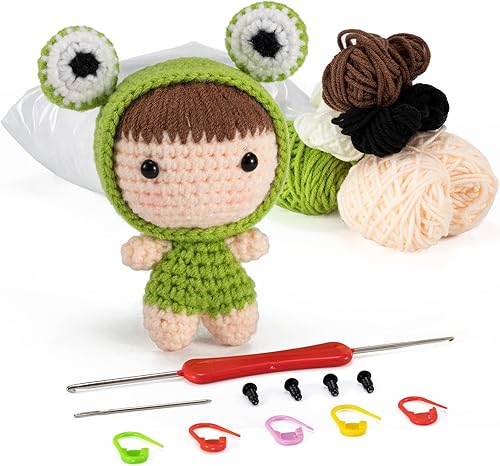 Jeslon Kit de ganchillo para principiantes, kits de ganchillo con hilo Easy Peasy para principiantes, con tutoriales en video paso a paso, incluye