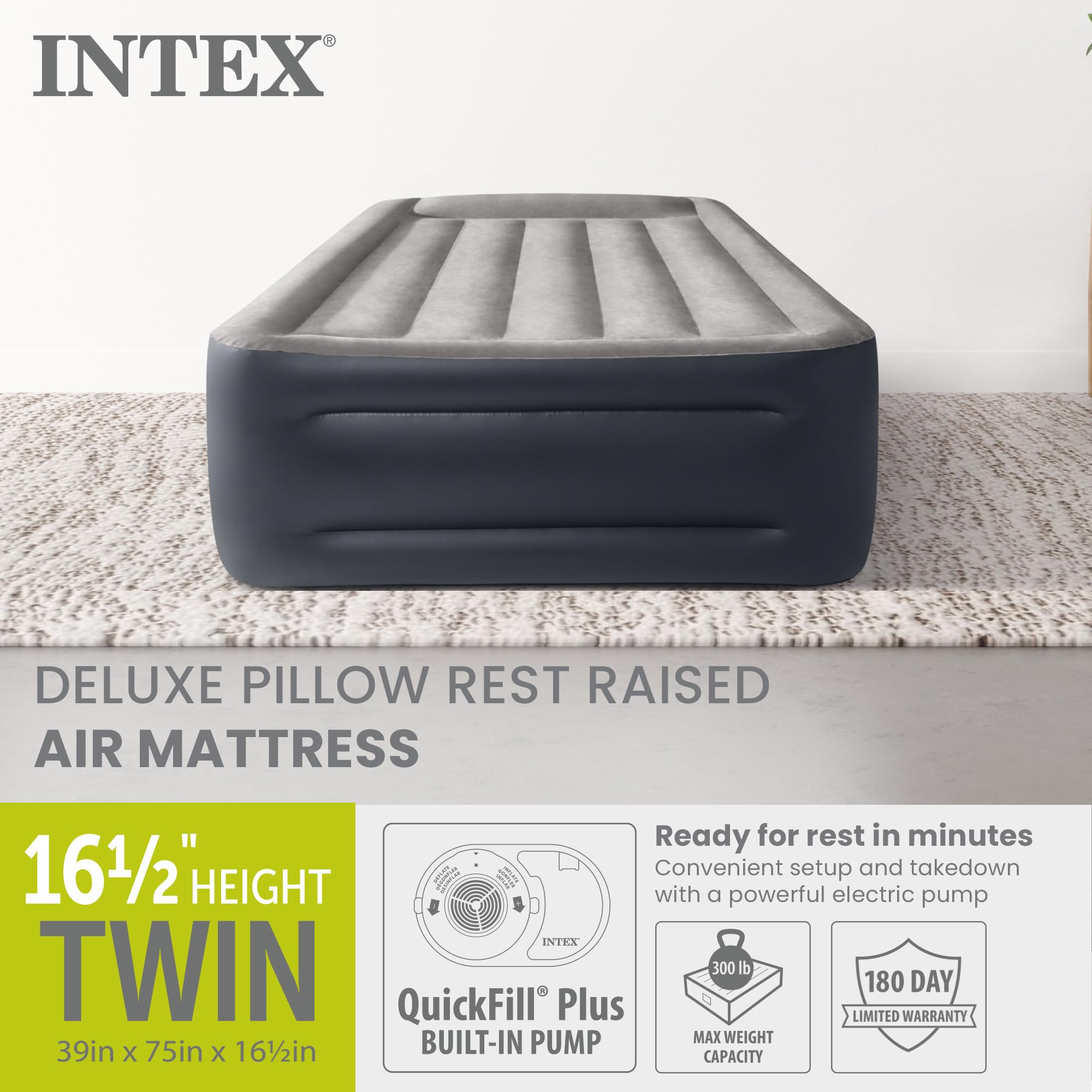 Intex Cama de Aire estándar Dura-Beam con Almohada integrada y Bomba eléctrica Interna