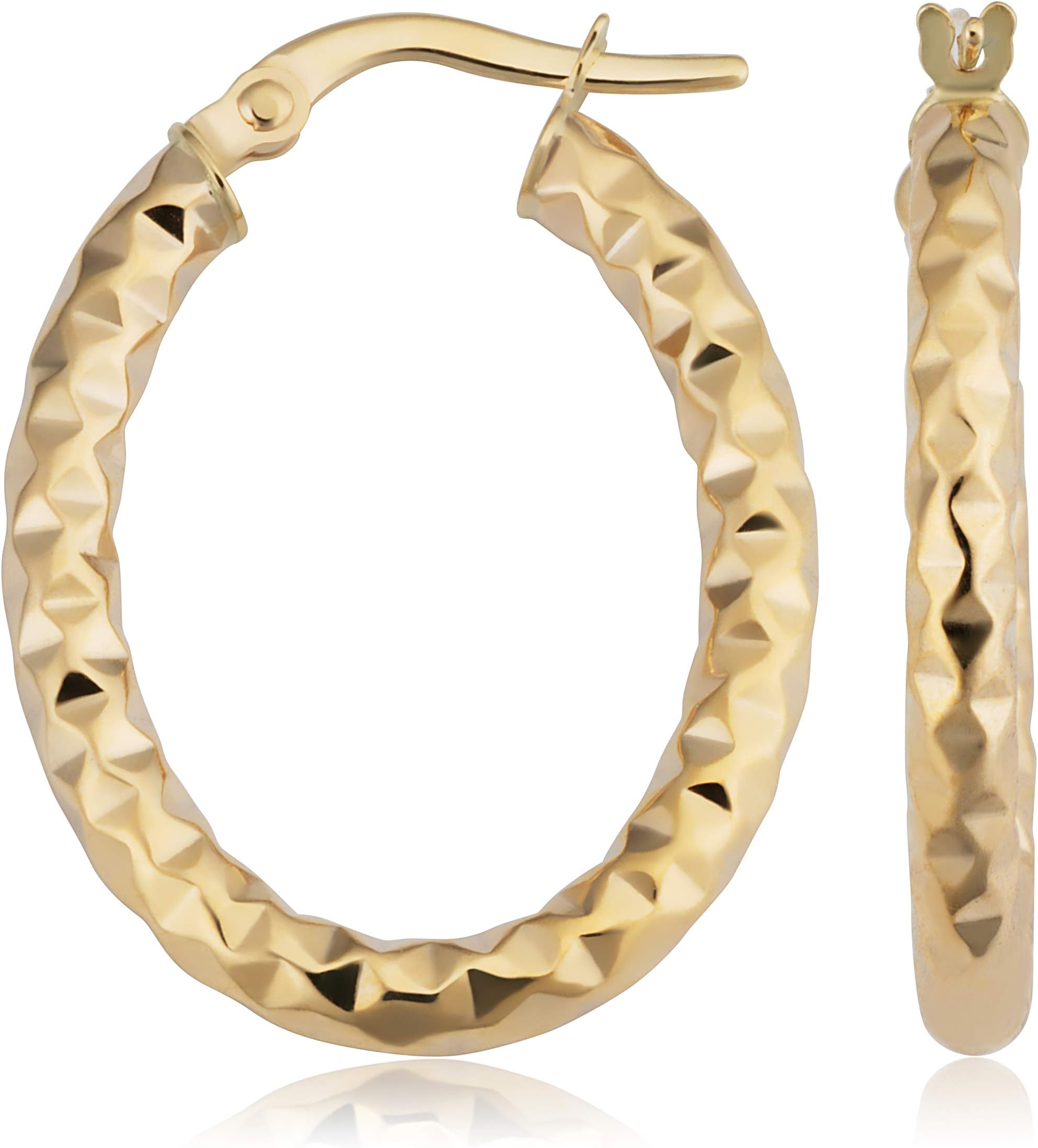 Kooljewelry10k Yellow or White Gold Diamond-Cut Oval Hoop Earrings