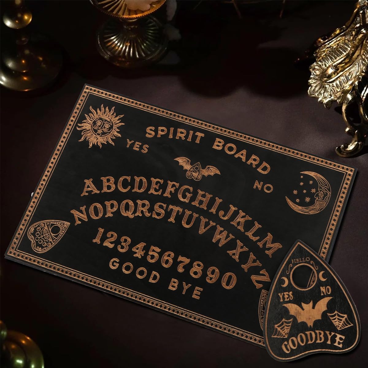Zestaw tablic Ouija i stojaków na karty tarota Drewniana czarna tablica duchowa Tablice do wróżenia Tablice do rozmów z planszetką do artykułów czarnoksięskich