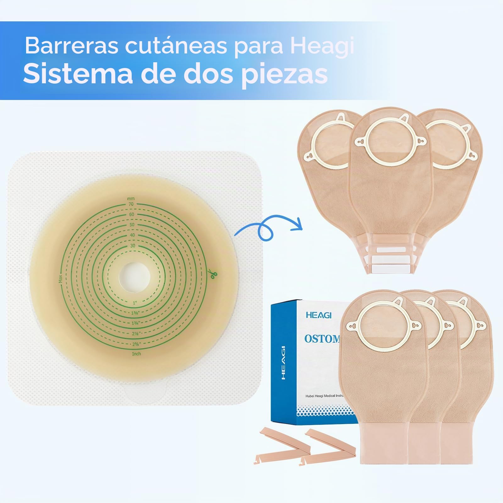 Barrera cutánea adhesiva con borde no tejido para bolsa drenable de dos piezas, 10 obleas para colostomía, ileostomía y cuidado del estoma, recortables a la medida, suministros para ileostomía