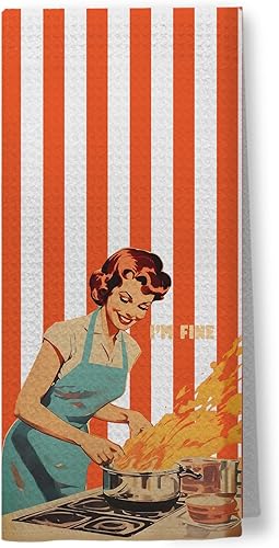 Miniatura 12 de Toallas de Cocina Divertidas "I'm Fine", Toallas Decorativas de Cocina y Té Estilo Ama de Casa Retro de los 50s, Toallas de Mano de Humor Sarcástico