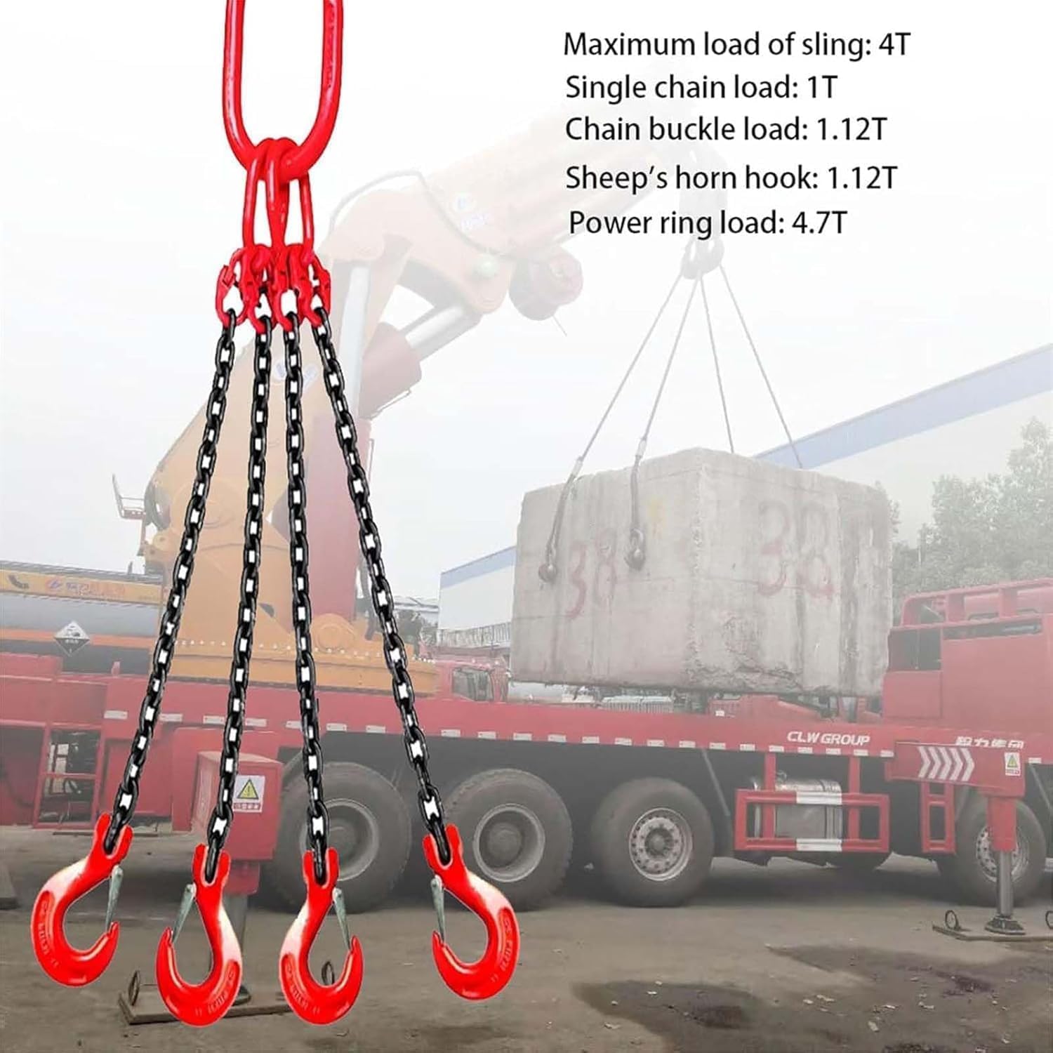 Paranco a catena del motore in acciaio legato con sospensione a catena G80 della gru con gancio a 4 gambe, in grado di sollevare carichi pesanti fino a 5 tonnellate(100CM)