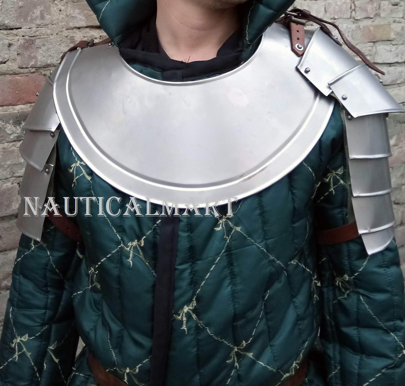 NauticalMart Pair of Warrior Pauldron & Gorget Steel Medieval Shoulder Armor LARP Fantasy Armor Costume