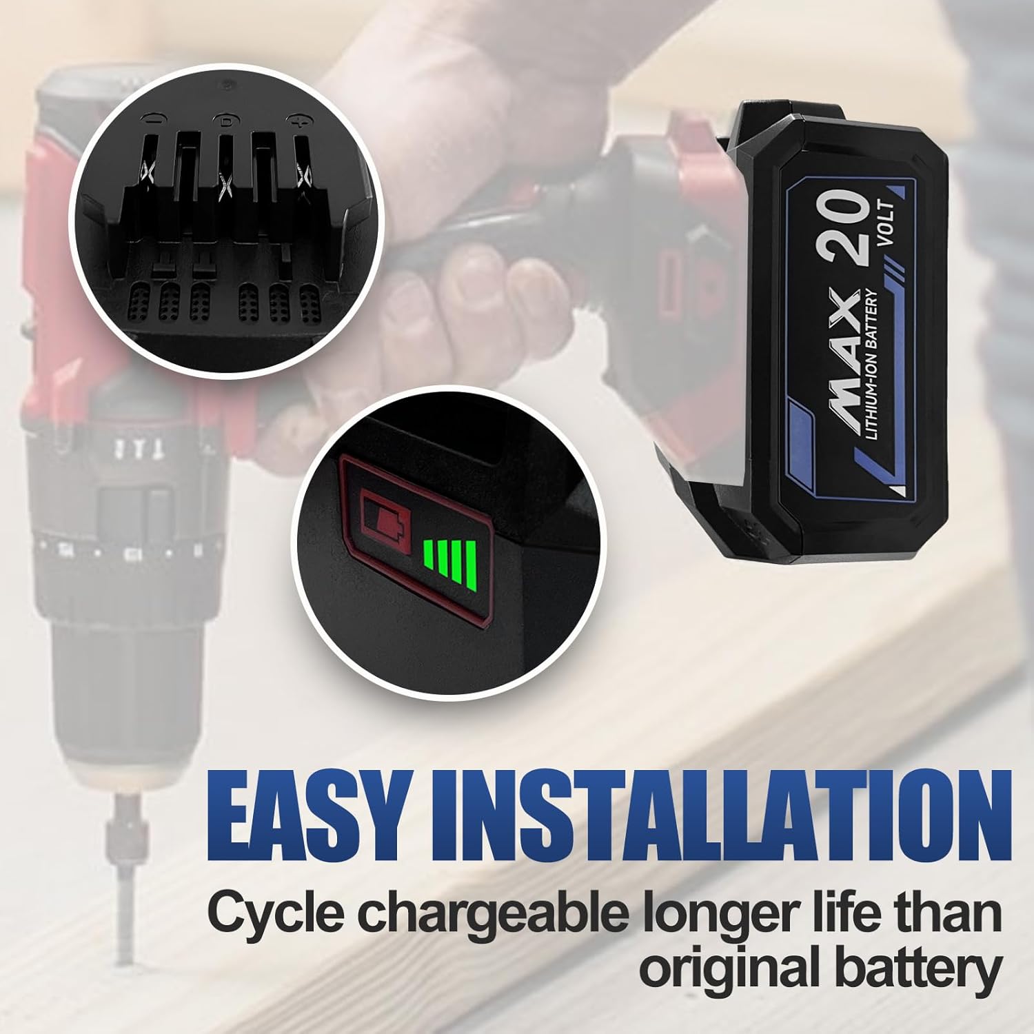 20V 6.0Ah Battery for SKIL PWRCORE 20V Series Cordless Power Tools, Replacement for Skil Battery Model BY519601, BY519603, BY519702, Lithium-Ion - Image 4