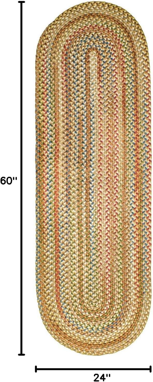 Straw Beige/Multi Braided Rug - 2' X 6' Oval Runner Rugs Kitchens and Entryway - Reversible - Stain Hiding Material - Made in USA