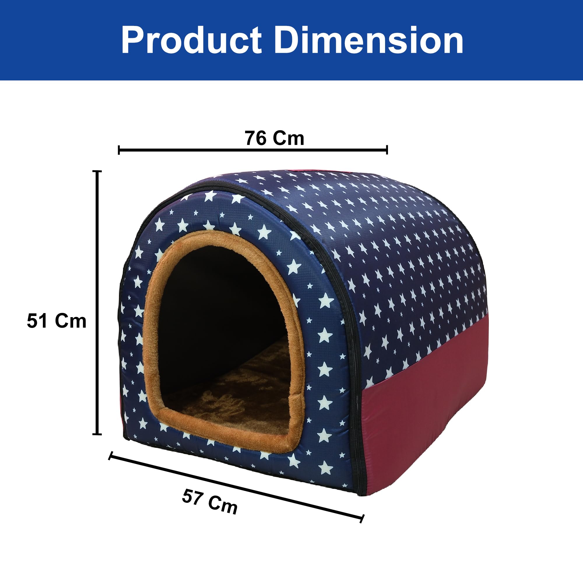 Kuber Industries Foldable Igloo Dog House | Soft & Adjustable Travel Pet Shelter for Cat & Rabbits with Sleeping Bed | Cave Bed Tent Shelter for Pets | Large - Blue Polka Dots