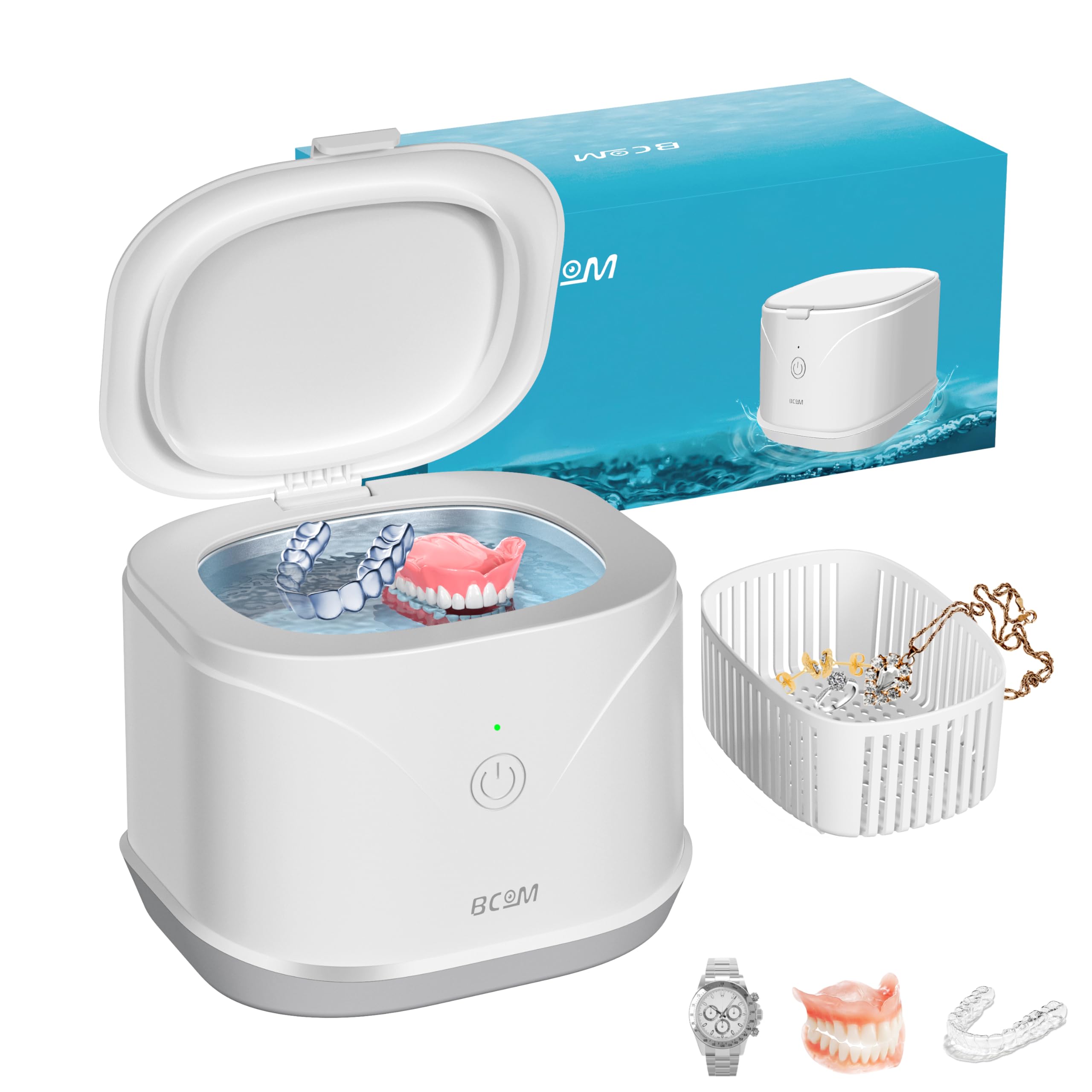 BCOM Retainer Cleaner, Ultrasonic Cleaner Retainer Cleaner Machine for Dental Retainer 46kHz, Mouth Guard, Watch, Ring, Jewelry Cleaner Ultrasonic Machine - Professional Portable Household Use