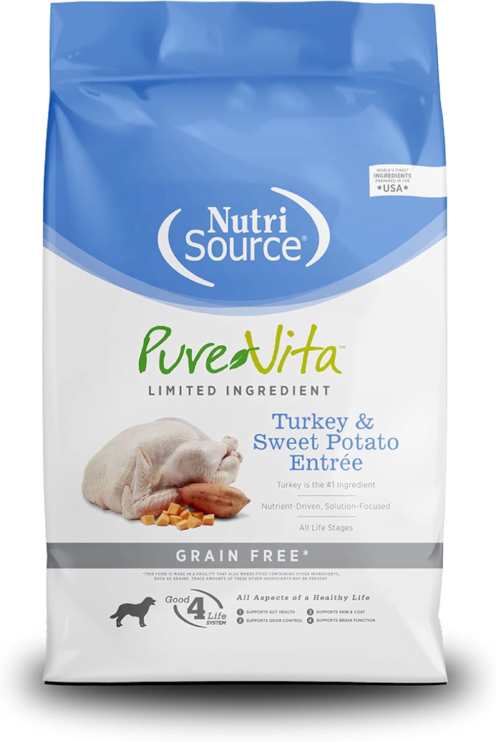 NutriSource Pure Vita Limited Ingredient Grain Free Dry Dog Food, Turkey and Sweet Potato, 25LB