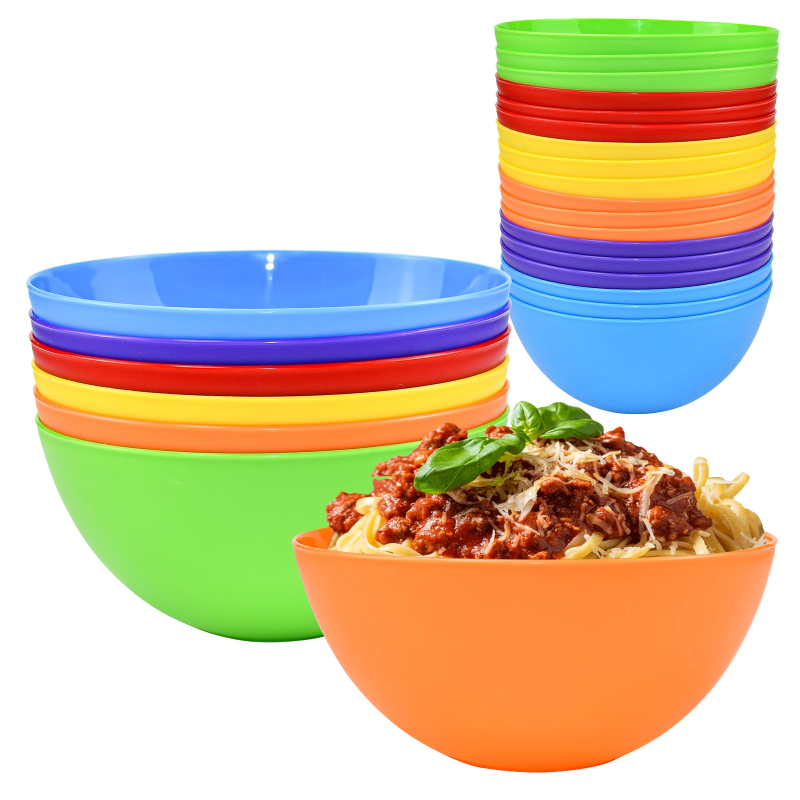 HEKOBAG 24 Pz Ciotola in Plastica Riutilizzabile 709ml - 6 Colori per Cereali, Insalata, Pasta, Frutta, Riso - Senza BPA