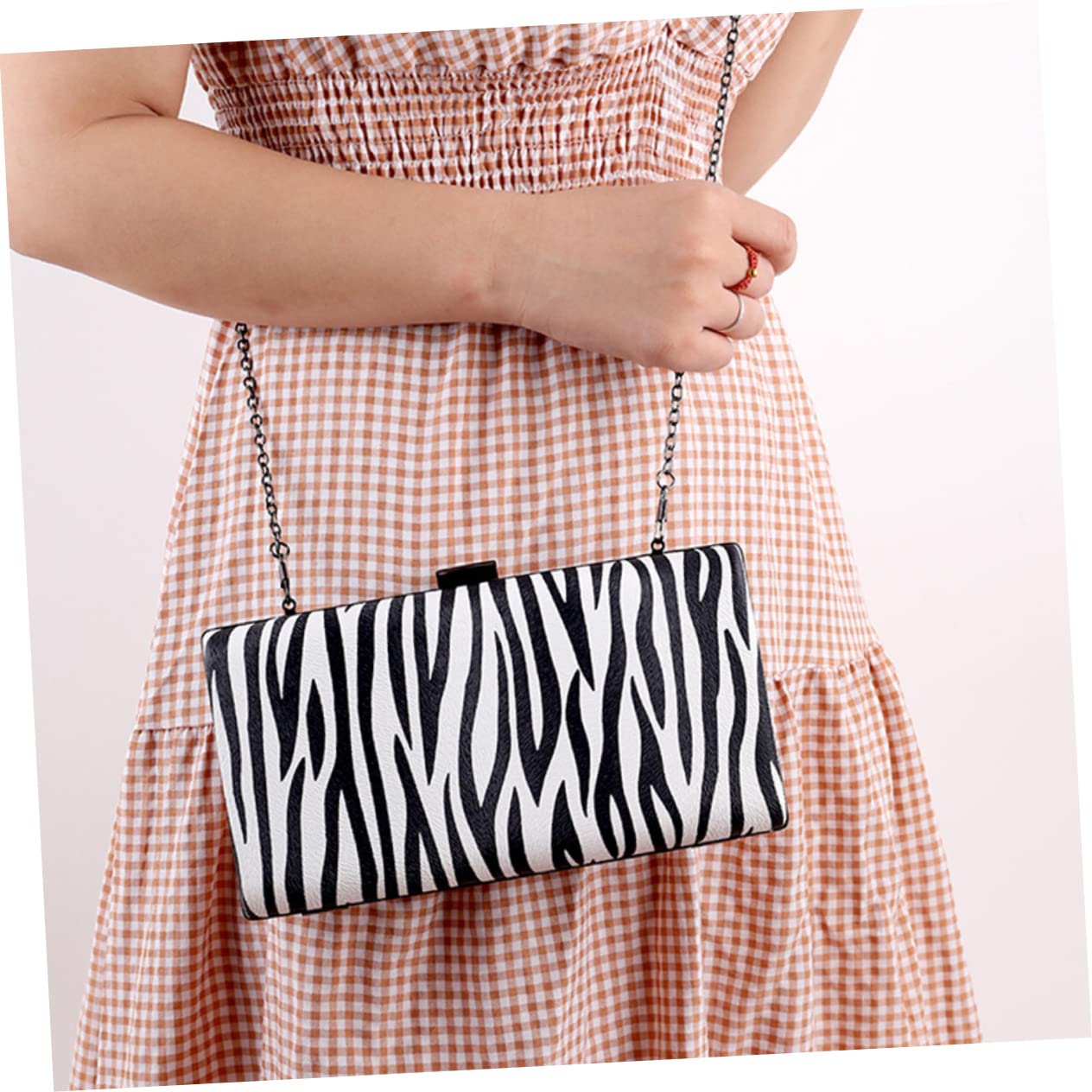 Gatuida Bolso de Fiesta de Rayas de Cebra en Pu Negro Elegante