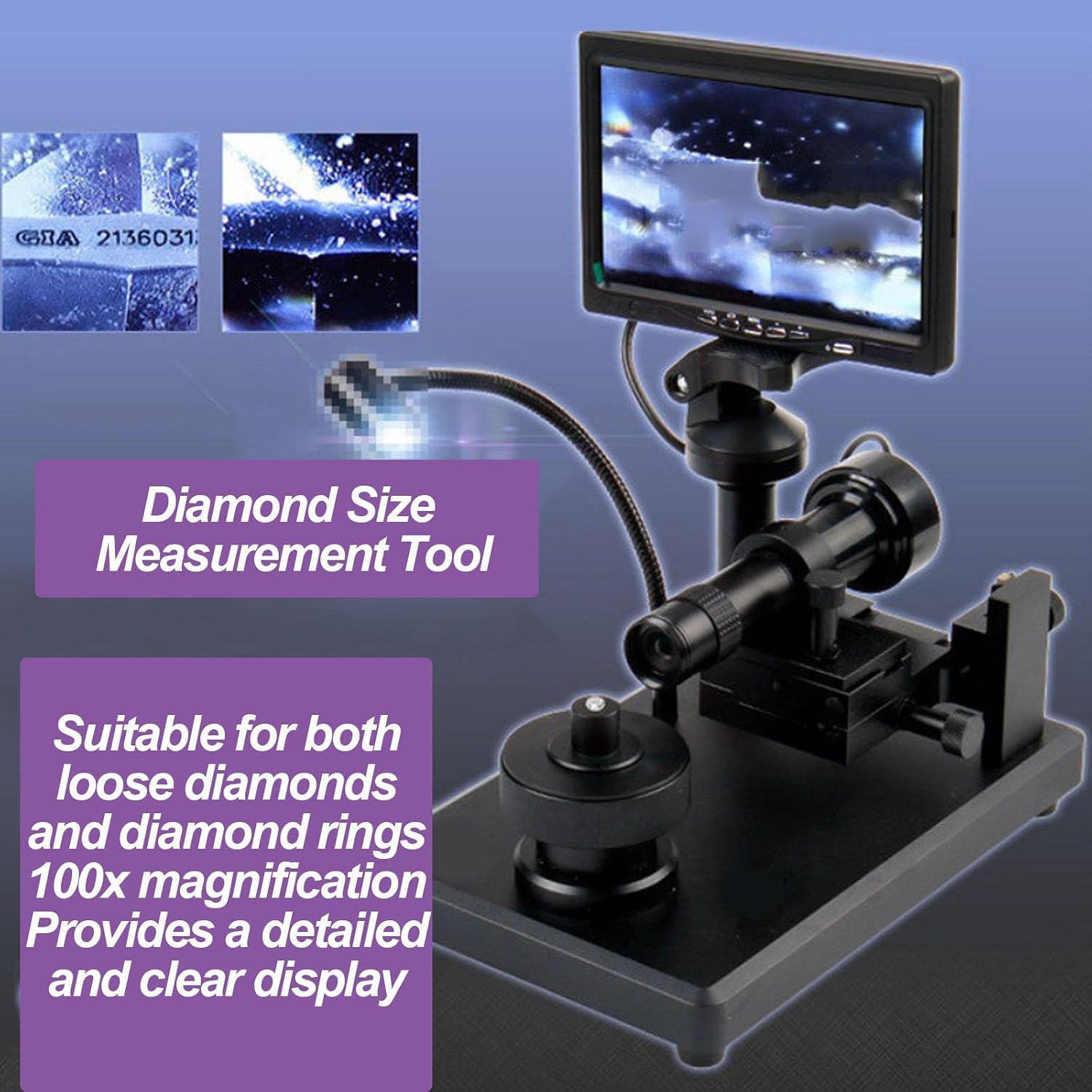 7-Zoll-diamantgürtel-betrachter, 100-fache Vergrößerung, Digitales LCD-mikroskop Mit Led-Beleuchtung, 360° Drehbarer Ringhalter, 800 X 480 Pixel Auflösung, Präzise Identifizierung