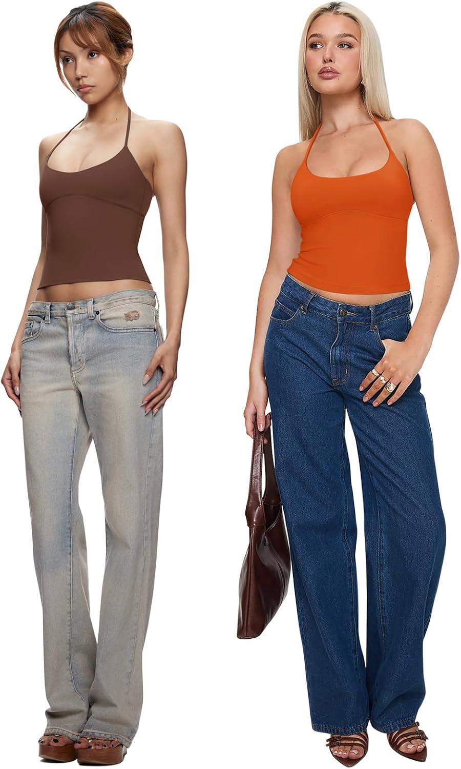 REORIA Women's Sexy Halter Backless Double Lined Tank Top Y2k Trendy Camisole Crop Tops