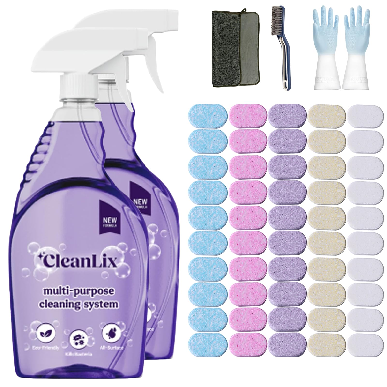 Cleanlix Cleaning Spray, Cleanlix Cleaner for Instant Stain Removal, All-Purpose Spray Cleaner with Cleaning Tablets, Cleanlix The All-in-One Solution for Every Stain (Mixed Scent *50,2 Bottle)