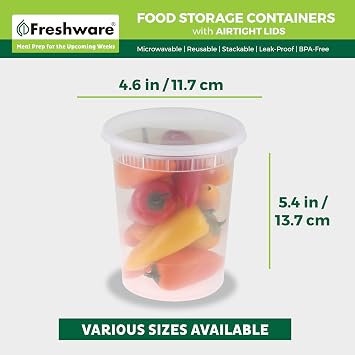 Freshware Food Storage Containers [240 Set] 32 oz Plastic Deli Containers with Lids, Slime, Soup, Meal Prep Containers | BPA Free | Stackable | Leakproof | Microwave/Dishwasher/Freezer Safe