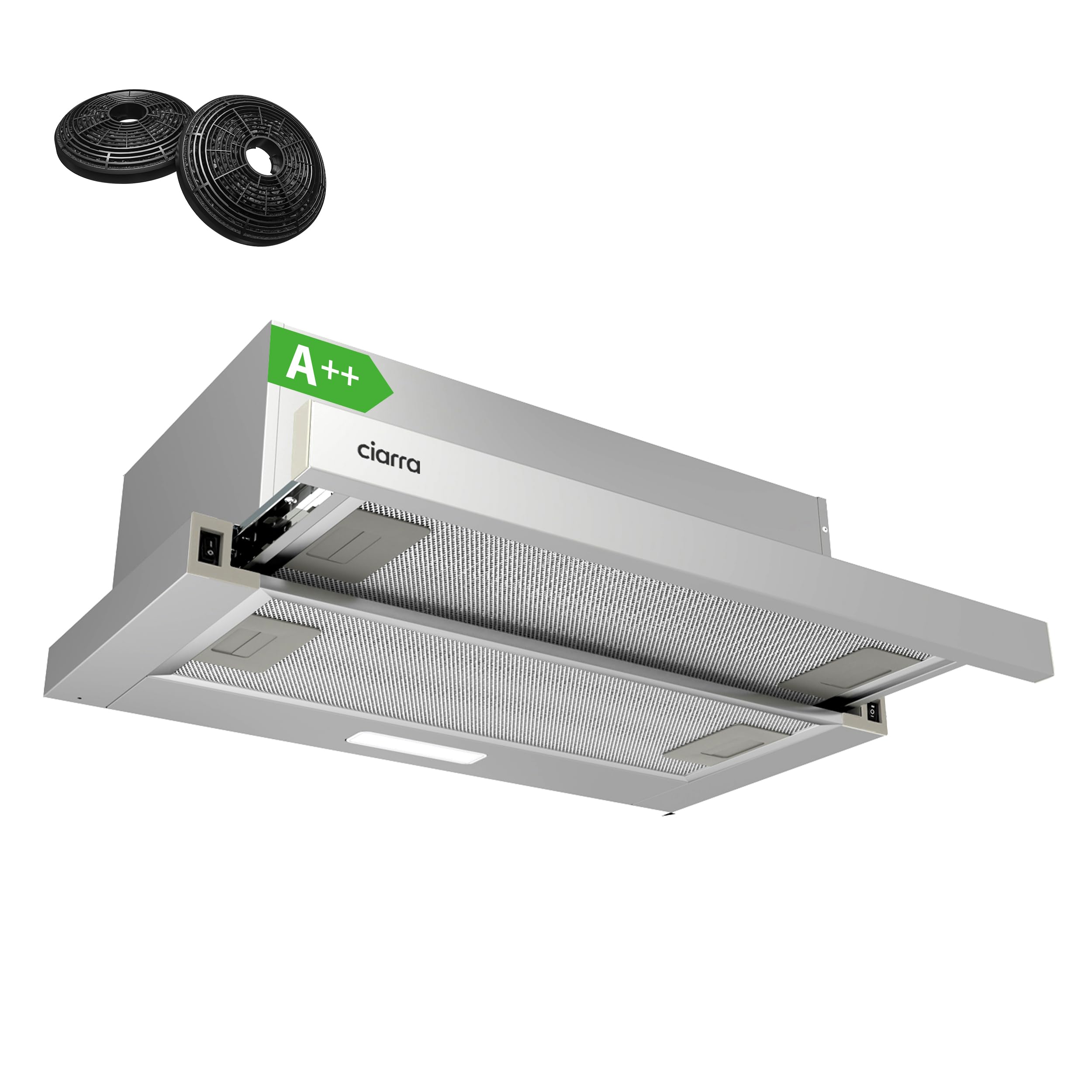 CIARRA Campana Extractora Telescópica de 60 cm CBCS6906D 370 m³/h, Campana Extractora Integrada de 60cm, 2 Velocidades, Ventilador Extractor de Cocina Integrado
