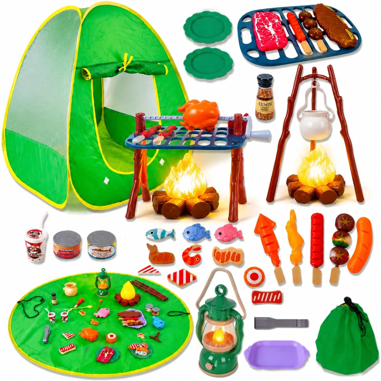 Camping Toy Set with Pop Up Tent Indoor Outdoor Camping Set for Toddlers Boys and Girls 3-5 Years