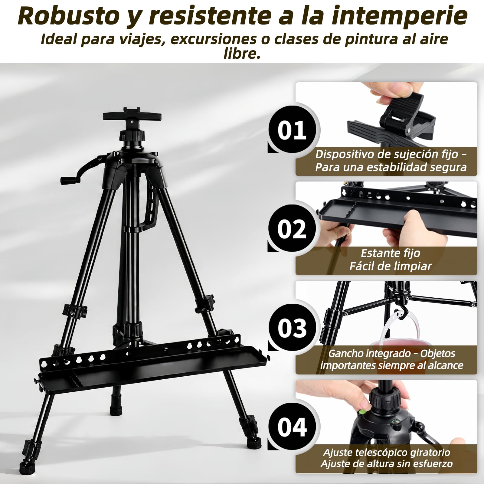 Caballete de aluminio 52-162 cm, caballete ajustable con bolsa
