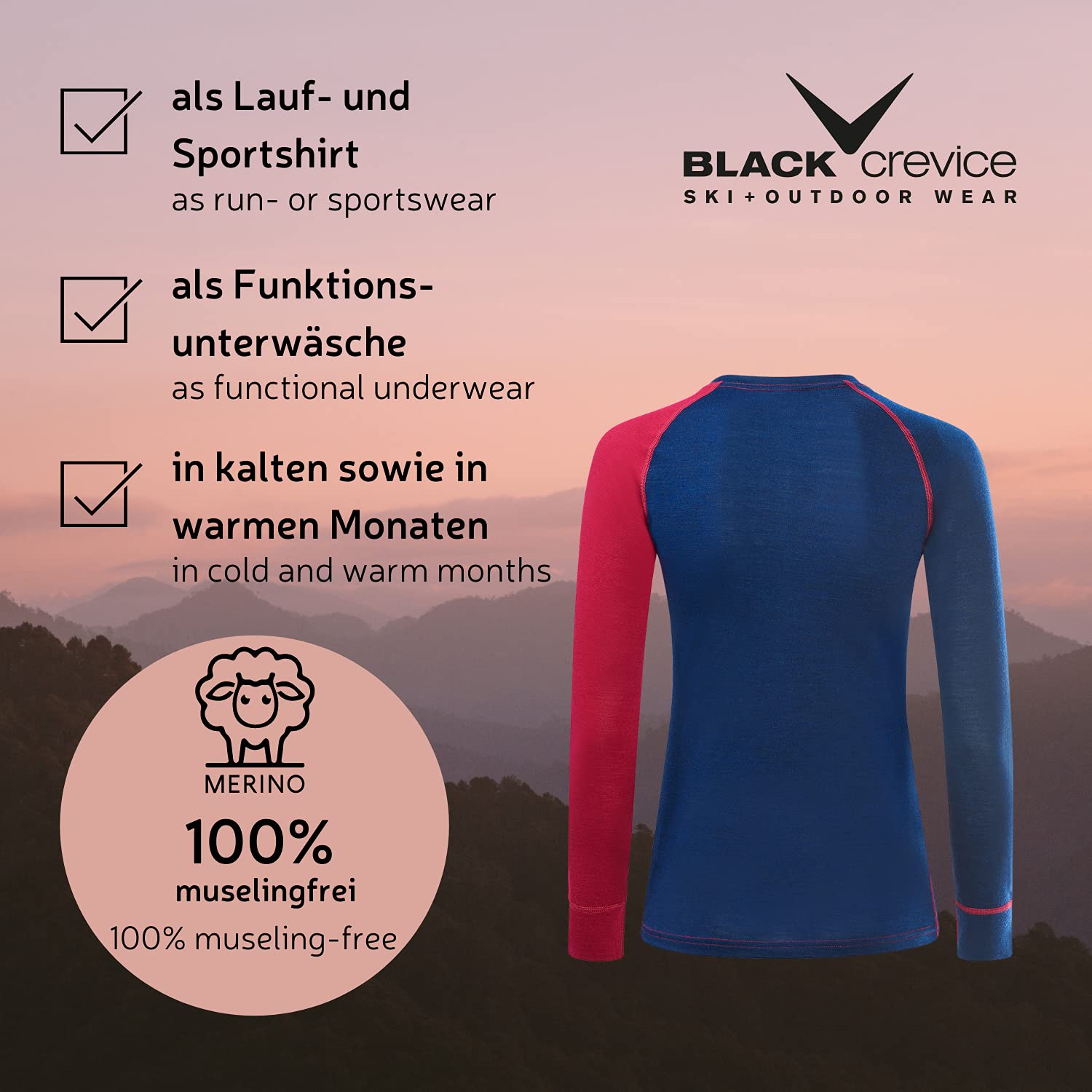 Black Crevice Maglia A Manica Lunga, Donna, Lana Merino Maglia Donna