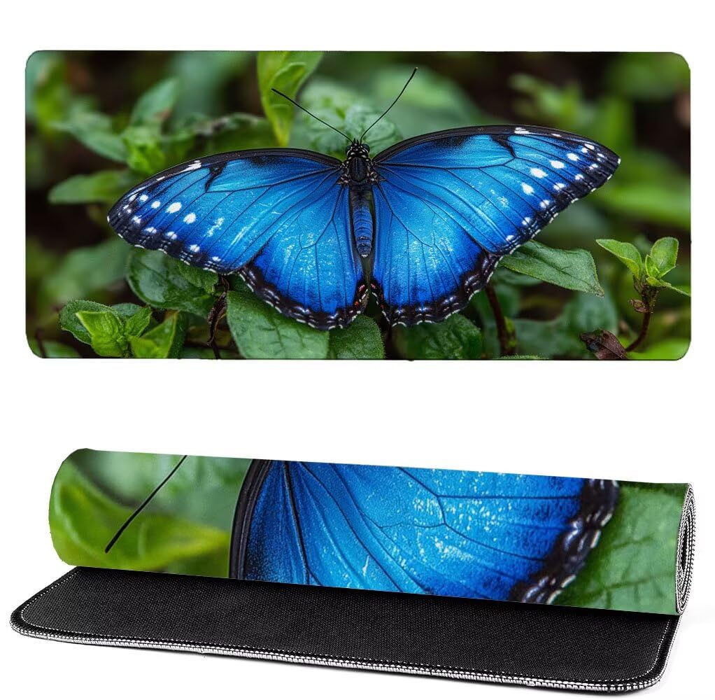 Podkładka pod mysz XXL 1000x500x3mm Butterfly, podkładka pod mysz do gier niebieska, ulepszona precyzja i szybkość, podkładka pod mysz do gier antypoślizgowa gumowa podstawa, dekoracja biurka MM-213
