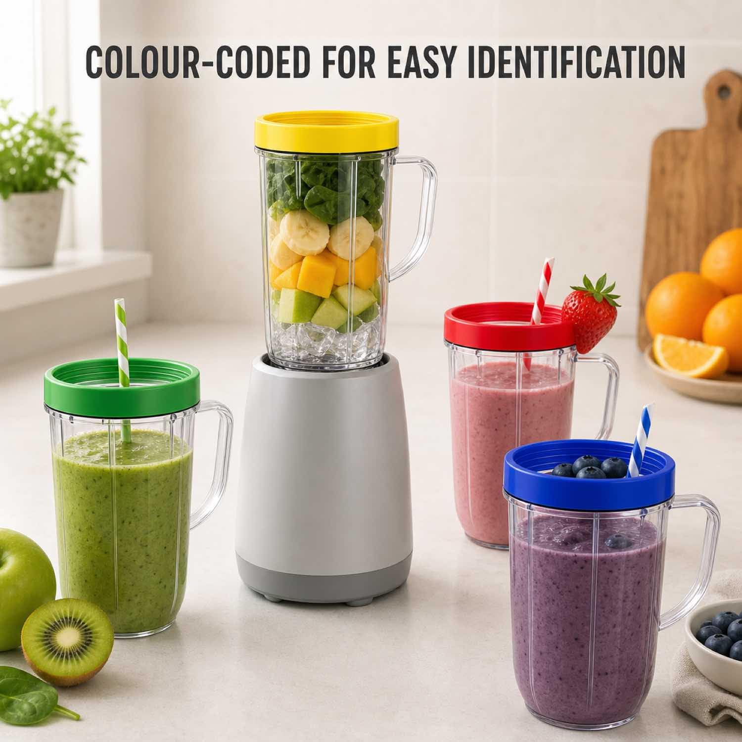 Kubki na imprezę 45 ml kubki z kolorowymi pierścieniami do ust, pasują do oryginalnych magicznych pocisków blender sokowirówka 250 W MB1001 4 szt