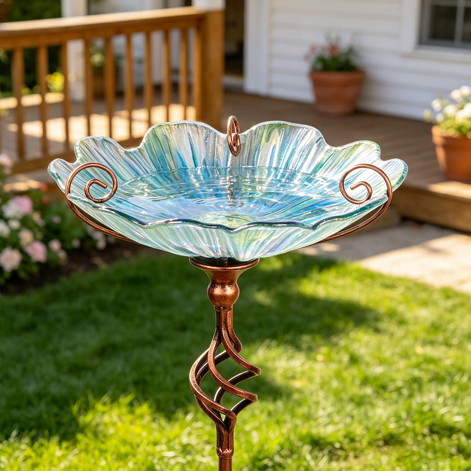 MUMTOP Comedero para pájaros de cristal de 31 pulgadas de altura con estaca de metal para jardín al aire libre