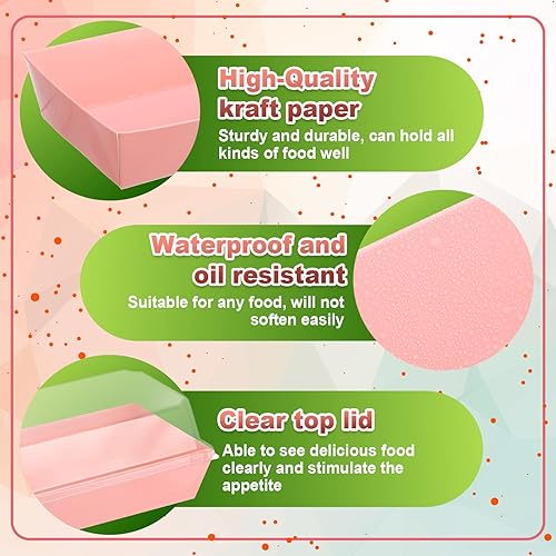 Miniatura 3 de Gejoy 100 cajas de embutidos de 2 tamaños con tapas transparentes, cajas de postre de papel desechables, recipientes de postre para alimentos, cajas