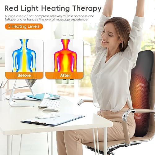 Miniatura 5 de Masajeador de espalda, masajeador de espalda enrollable hacia arriba y hacia abajo con calor, masaje de espalda 4D amasado para aliviar el dolor de