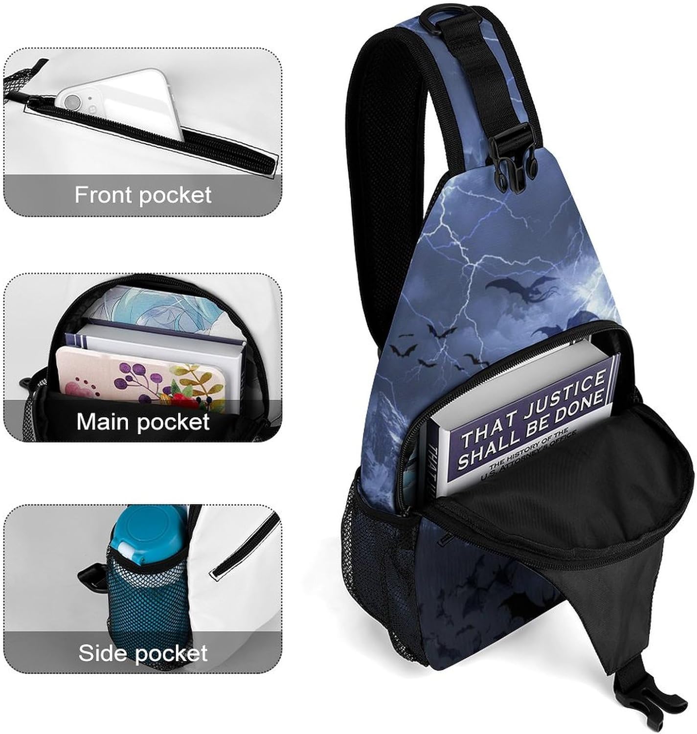 Dragon Sling Bag Gothic Sling Backpack Crossbody Bag for Men Women Casual Shoulder Daypack Anti Theft Purse Crossbody Fanny Pack Travel Hiking Lightweight Gym - Image 4