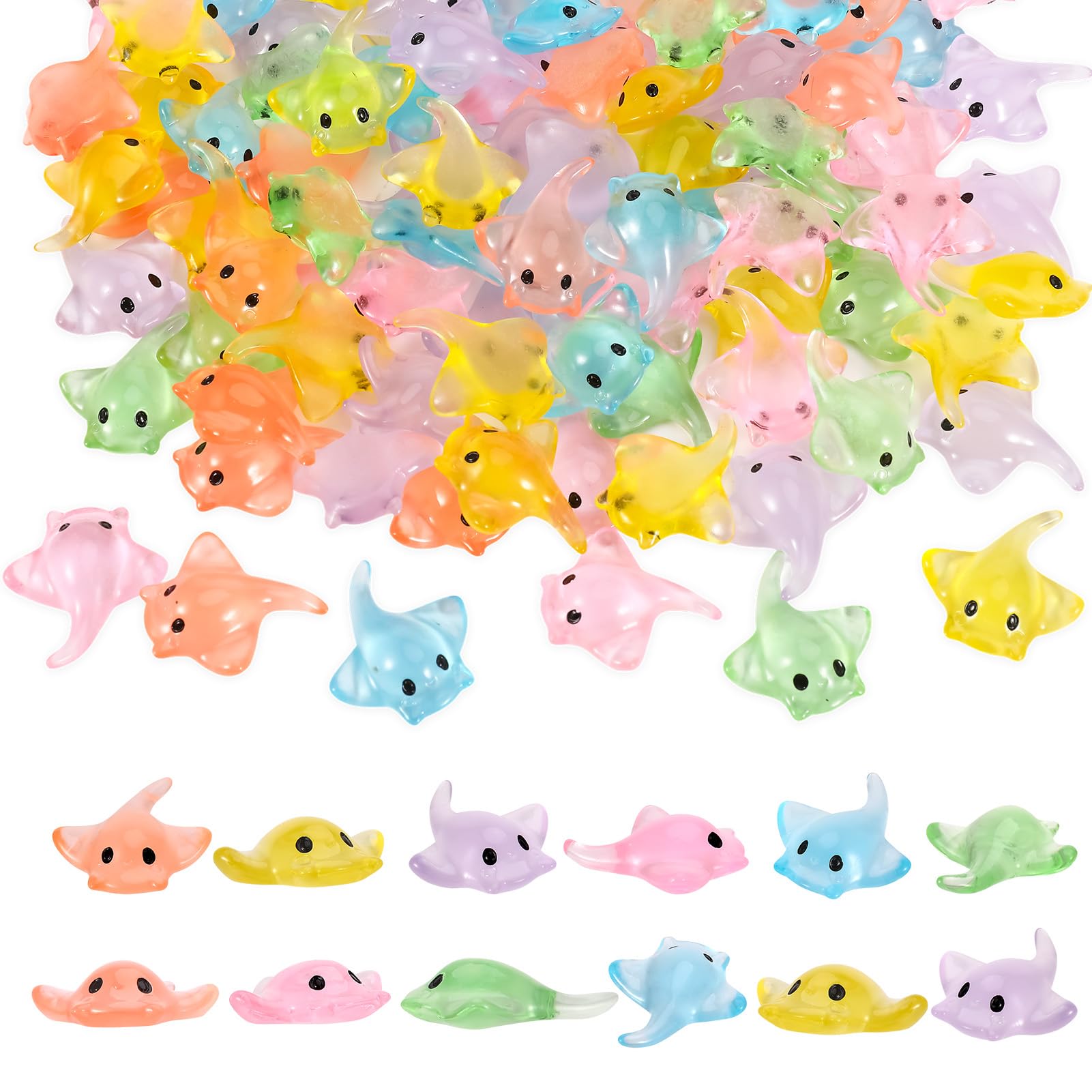 GGSTDDUP 120 PCS Miniature Sting Ray Statues, Mini Ray Fish Cake Decoration, Marine Animal Toy, Doll House Garden Decoration DIY Crafts (6 Colors)