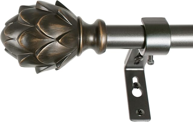 Decopolitan 3/4" Rustic Artichoke Single Telescoping Curtain Rod, Vintage Bronze