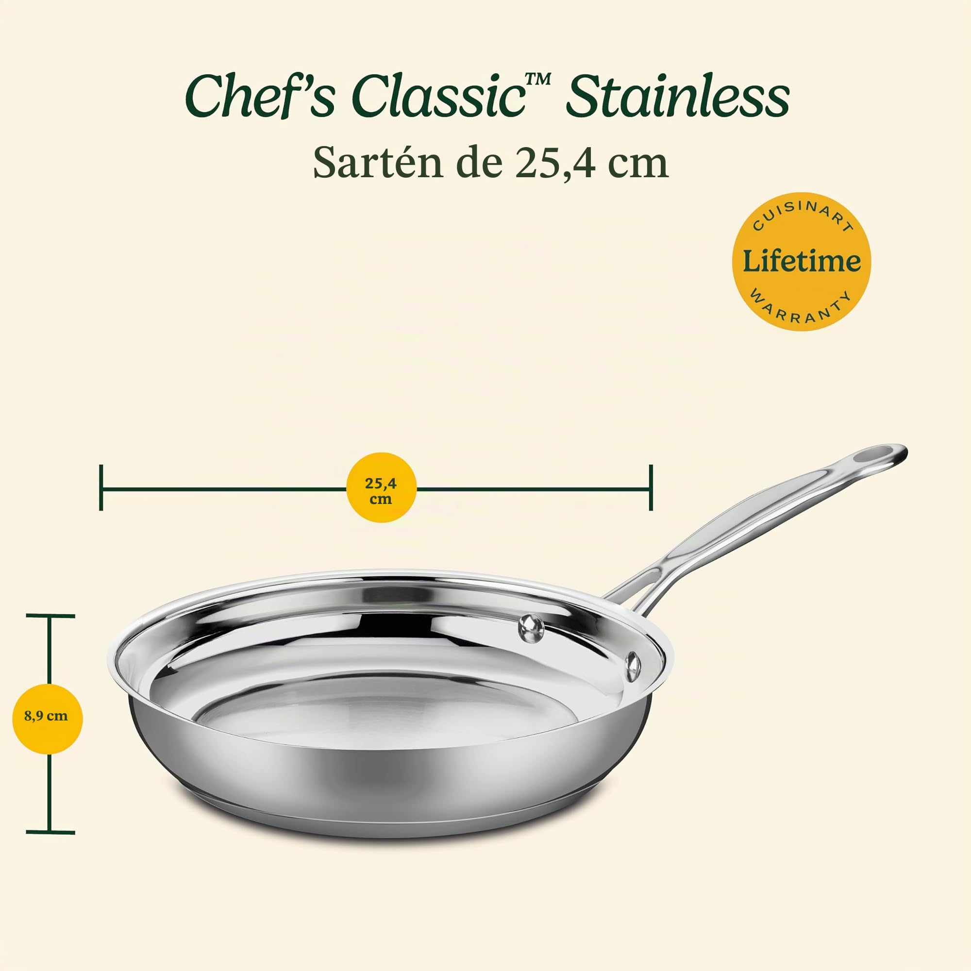 Cuisinart Sartén abierta de 10 pulgadas, colección clásica de utensilios de cocina de acero inoxidable, 722-24