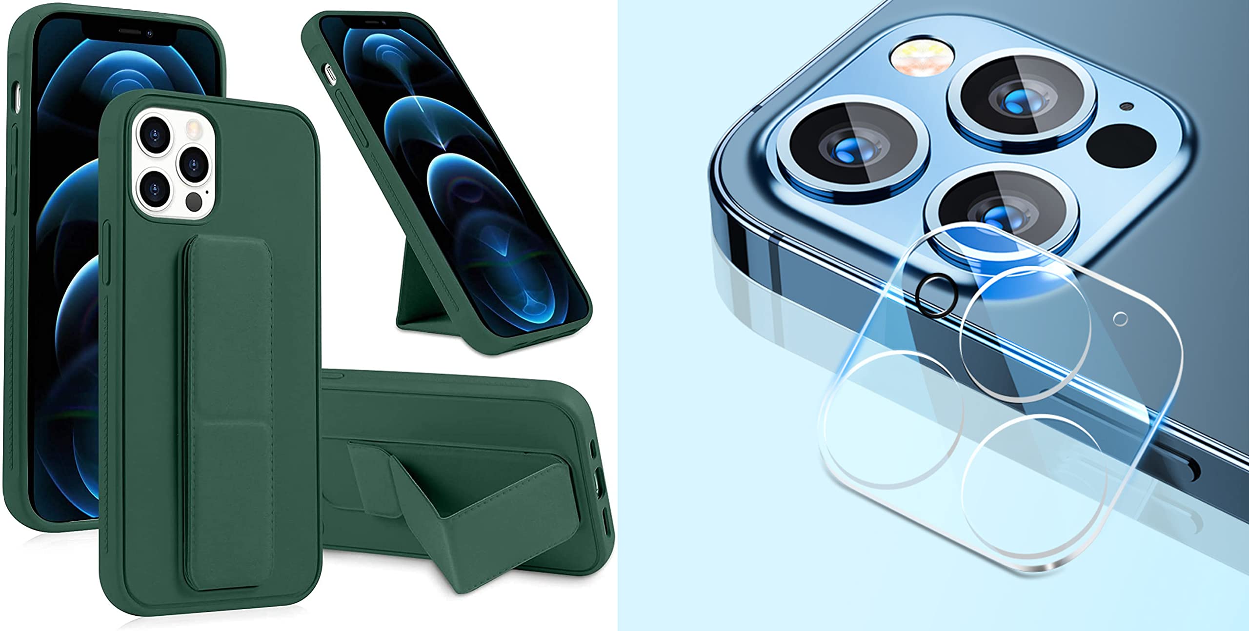 Zege compatible with iPhone 13 pro 6.1" Case with Magnetic Stand & Holder, Premium Silicone Vertical Horizontal Hand Strap Grip, Car Mount Backstand Kickstand Cover (GREEN + CAMERA LENS PROTECTOR)