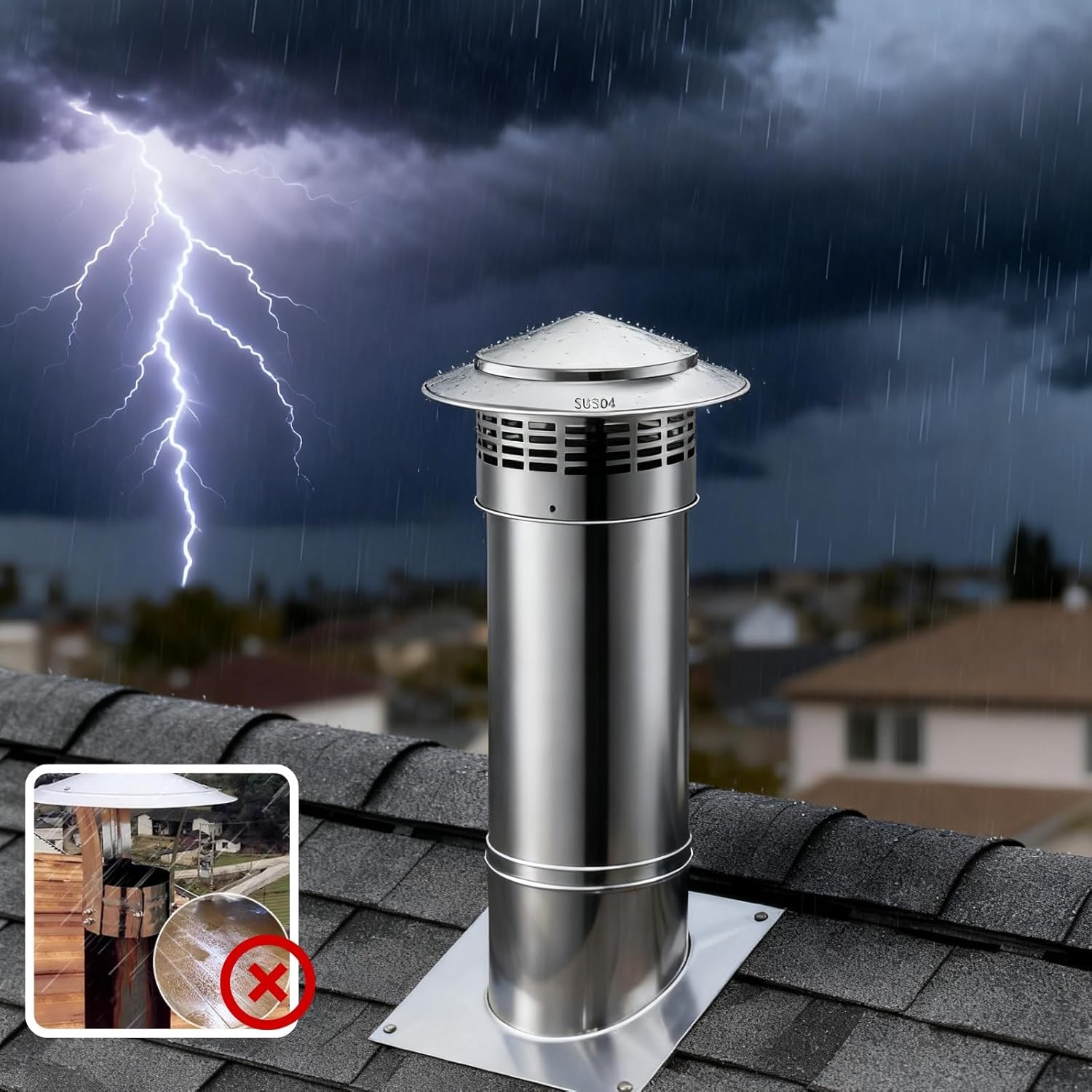 Cone Top Chimney Cap, 2in Chimney Roof Rain Guard With Gloves And Adjustable Metal Strips, Chimney Cover, Stainless Steel Fireplace Exhaust Cap, Stove Pipe Topper For Vent(250mm/9.8in)