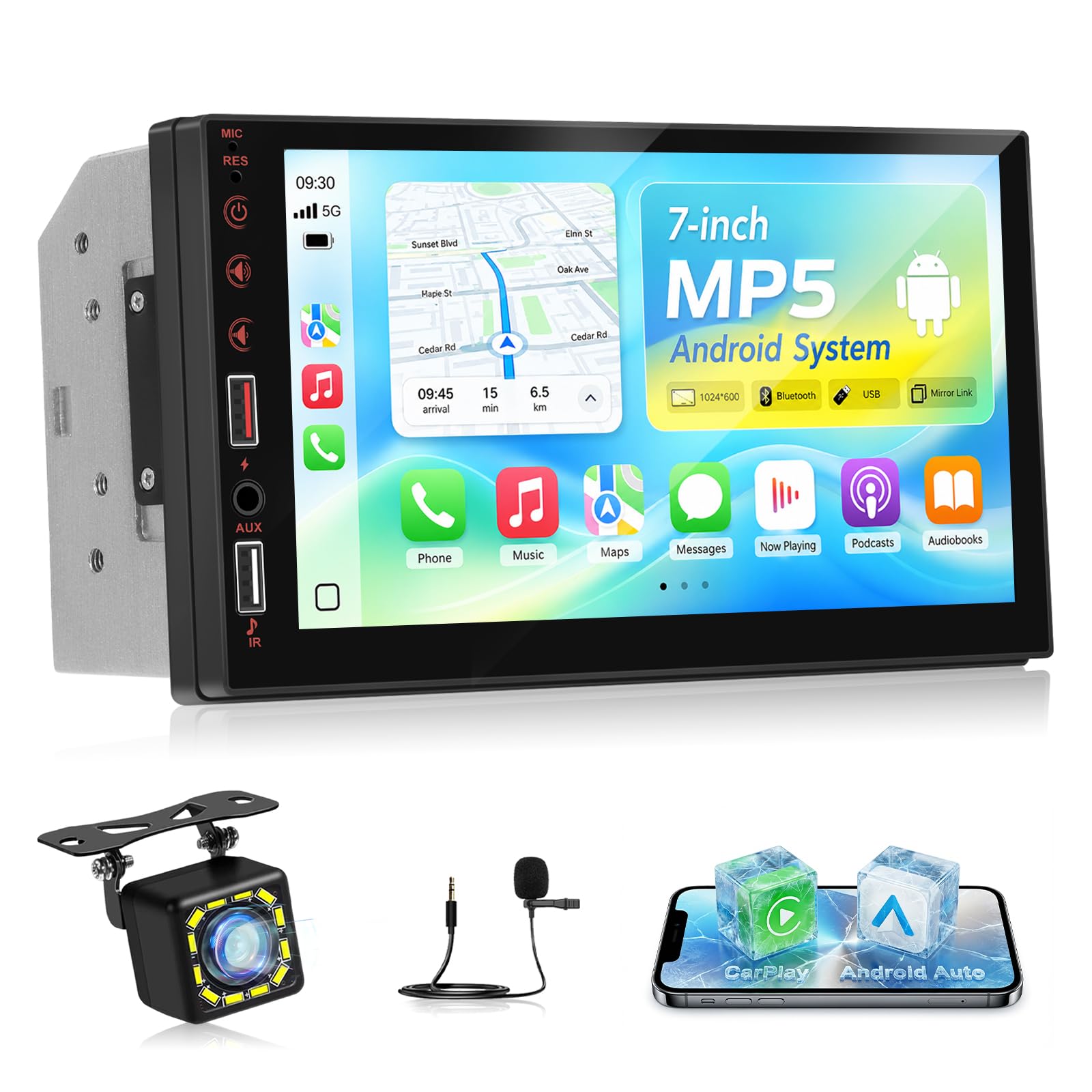 NHOPEEW Radio de Coche 2 DIN Compatible con Carplay inalámbrico y Android Auto - Radio de Pantalla táctil de 7 Pulgadas Compatible con Mirror Link Steer Wheel Control FM EQ + Cámara de Seguridad