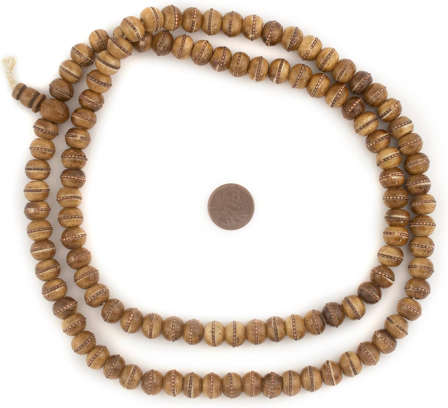 The Bead Chest Copper Inlaid Rustic Brown Bone Mala Beads (10mm)